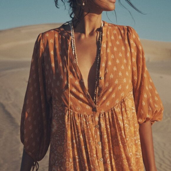 Spell Utopia Short Sleeve Midi Dress Cinnamon L - Picture 4 of 10